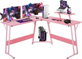 51 inch L Shaped Gaming Desk Computer Desk for Bedroom Brown L shaped Desk for GamingHome Office Desks with Detachable Monitor Stand Corner Desk for Small PlaceLargeCarbon FiberPink desk