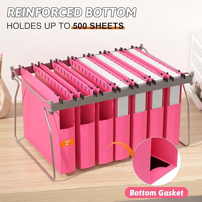 Plastic Hanging File Folders Expanding12 Pack Extra Capacity Hanging File Folder Letter Size2 Inch Expansion Heavy Duty FoldersAdjustable TabsPink Hanging Folders Designed for Bulky Files
