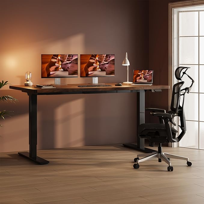 Dual Motor Standing Desk Large Stand Up Desks 79x31 Inches Electric Sit Stand Desks 4 Memory Preset Adjustable Height Computer Table for Home Office with Splice Board (Brown)