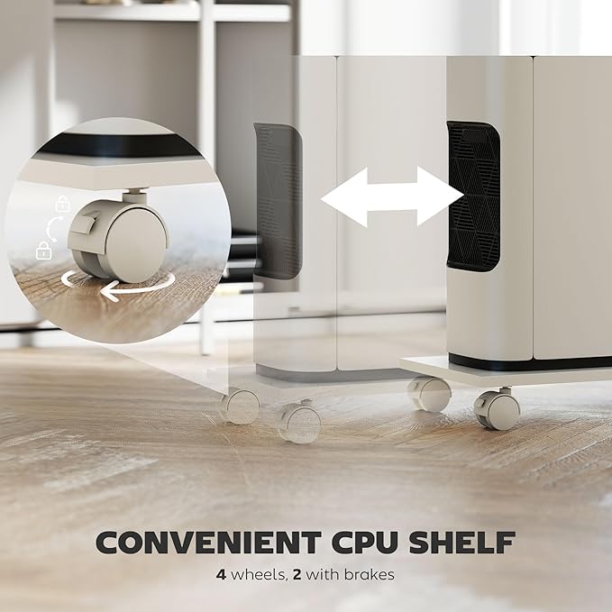 HOMCOM Gaming Desk 62 L Shaped Desk with Power Outlets &amp LED Lights 86 2 Person Computer Table with Shelf &amp Rolling CPU Stand Reversible Corner Office Table with Hutch White