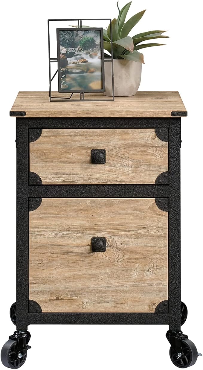 Mobile Filing Cabinet with 2 Drawers Black + Reclaimed Natural Finish Engineered Wood Powder-Coated Metal Frame Farmhouse Storage Cabinet for Home Office Study Room