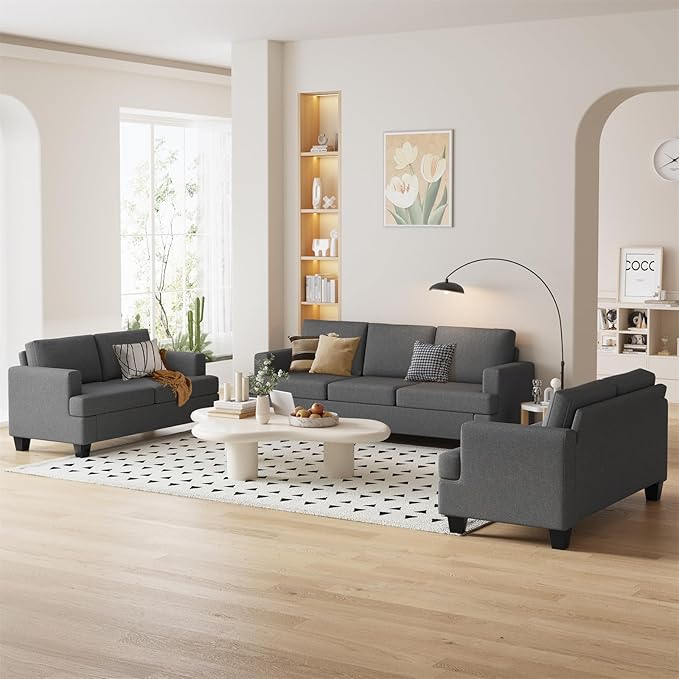 Furnimart 62 Loveseat Couch Modern Love Seat Sofa Comfy Deep Seat Sofa for Living Room Small Couches for Small Spaces 2 Seater Couch for Bedroom Linen Dark Grey