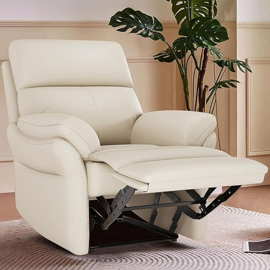 AIRSKY Genuine Leather Recliner Chair Top Grain Leather Italian Water-Washing Process Lazy boy Recliner Chair for Living Room Theater Seating Bedroom BeigeR1
