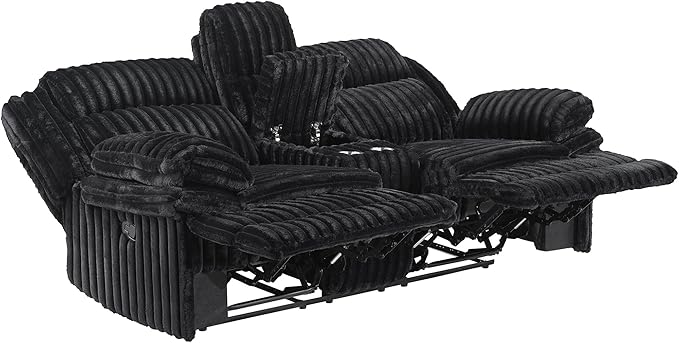 Lexicon Manual Double Reclining Loveseat with Center Console Corduroy Manual Wall Hugger Recliner Couch Pillow Top Arms Cup Holders Hidden Storage Cozy Loveseat for Living Room Black