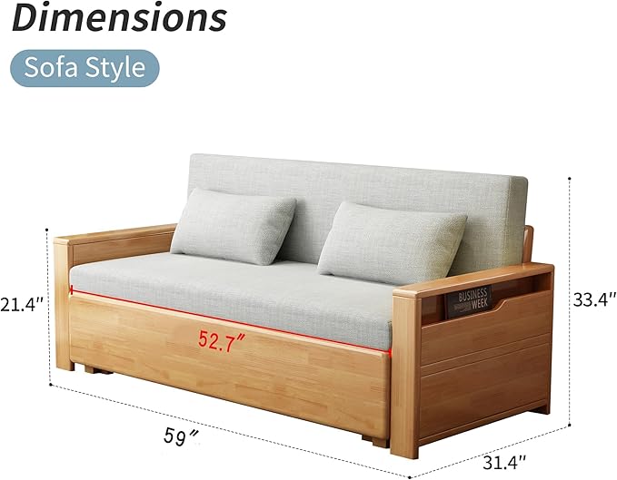 59 Convertible Sofa Sleeper with StorageGrey Cushion Sectional Sleeper Sofa with Reversible ChaiseWood Log Color Bed 3in1 Pull Out Couch Bed for Living RoomApartmentBedroom and Office