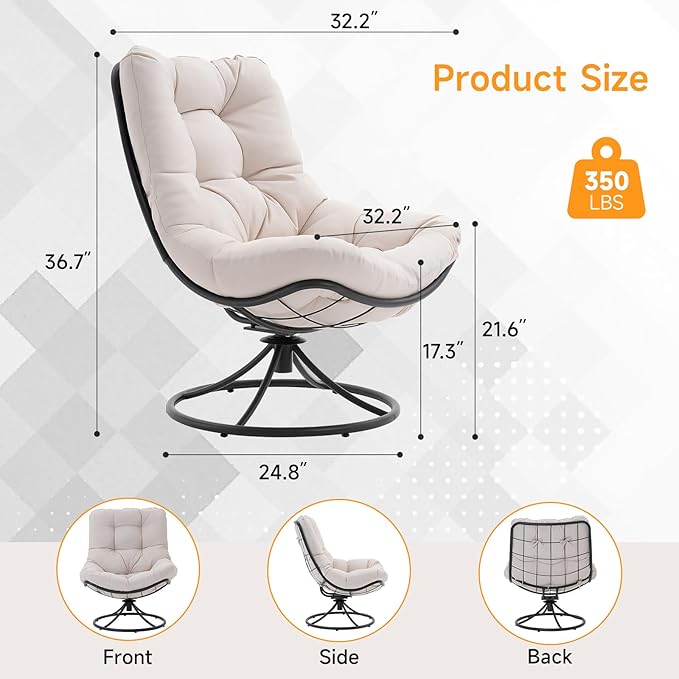 ONBRILL Swivel Accent Chair 360 Degree Swivel Chair with Soft Thick Cushion and Sturdy Steel Frame Modern Comfy Lounge Chair for Living Room Bedroom Reading Room Patio Outdoor Beige