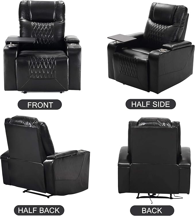 Merax Electric recliner chair with USB Charge Port 360 Swivel Tray Table Hand in-Arm Storage and Cup Holders ambient lighting Gaming Home Theater Seating
