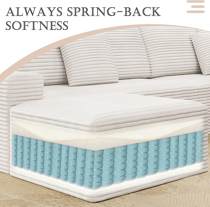 137.8 Cloud Couch Sectional Modular Sofa with 2 Ottoman Corduroy U Shaped Boneless Sofas Couch in a Box No Assembly Required White Couches for Living Room