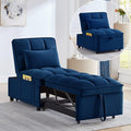 KEIKI Velvet Single Convertible Sleeper Chair Sofa Bed with Adjustable Backrest Pillows &amp Storage Pockets 3 in 1 Pull-Out Couch Chaise Lounge Recliner for Living Room Balcony Bedroom Navy