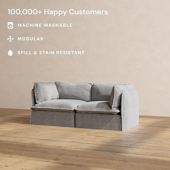 Anabei Modular Washable 2-Seater in Ash | Deluxe+ Seat | Cloud Pillow