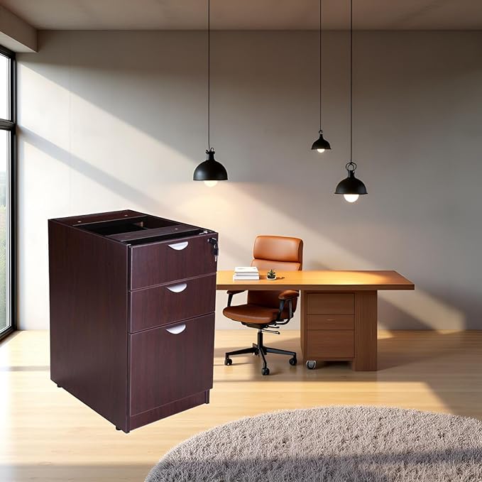 Mocha Deluxe Full Pedestal Box File Configuration Thermal Fused Melamine Construction with 3mm PVC Edge Banding Scratch Resistant Finish Full Extension Ball Bearing Slides Contemporary Design