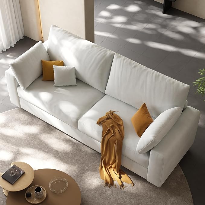 71” Loveseat Sofa Mid Century Modern Decor Love Seat Couches for Living Room Linen Fabric Deep Cushions Couch for Bedroom Solid and Easy to Install Love Seats Furniture (Beige 71 Inch)