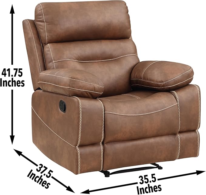 Steve Silver Co Rudger Manual Recliner Living Room Furniture Chair Home Office Home Theater Seating Chestnut Brown Microsuede Cover 37.5 D x 35.5 W x 41.75 H Brown