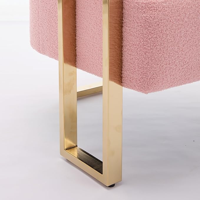 Oversized Pink Teddy Accent Chair Modern Barrel Chair with Gold Legs Metal Frame Upholstered Armchair for Bedroom Living Room Sofa Chair Club Side Chairs Home/Business (Set of 2 Pink)