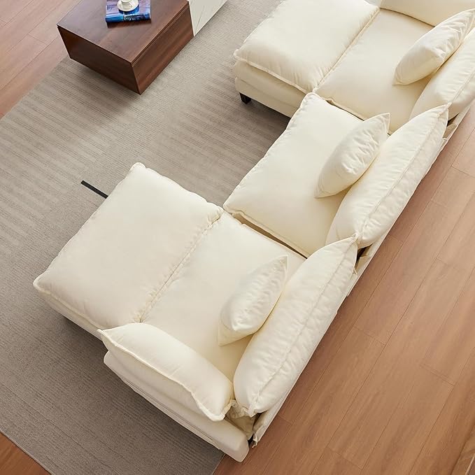 112 Modular Sectional Sofa U-Shape Cloud Couch/Deep Seat/Armrest/Plush Corduroy Fabric No Assembly Required Space-Saving 200 Pounds Chenille Combo Set with 2 Footstool for Living Room