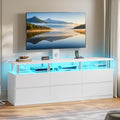 ADORNEVE TV Stand with Mount and Power Outlet TV Mount for 32/45/55/60/65/70 inch TVs Modern LED TV Stand with 6 DrawersWhite Entertainment Center for Living RoomBedroom
