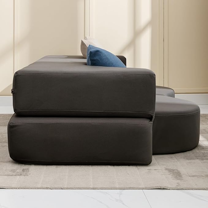 BALUS Queen Size Folding Sofa Bed Futon Sofa Couch with Faux Leather Convertible Sofá Sleeper Bed with Memory Foam Foldable Floor Couch Bed for Living Room Guest Room Bedroom-Dark Gray