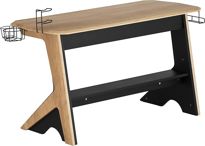 Techni Mobili Home Office Computer Writing Desk Workstation with Two Cupholders and a Headphone Hook- Pine