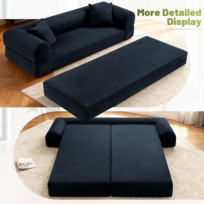 Convertible Futon Sofa Bed80 Folding Pull Out Couch Bed with StorageQueen Sleeper Sofa BedCompressed Couch in a BoxCorduroy Boneless Couches for Living RoomDeep Blue