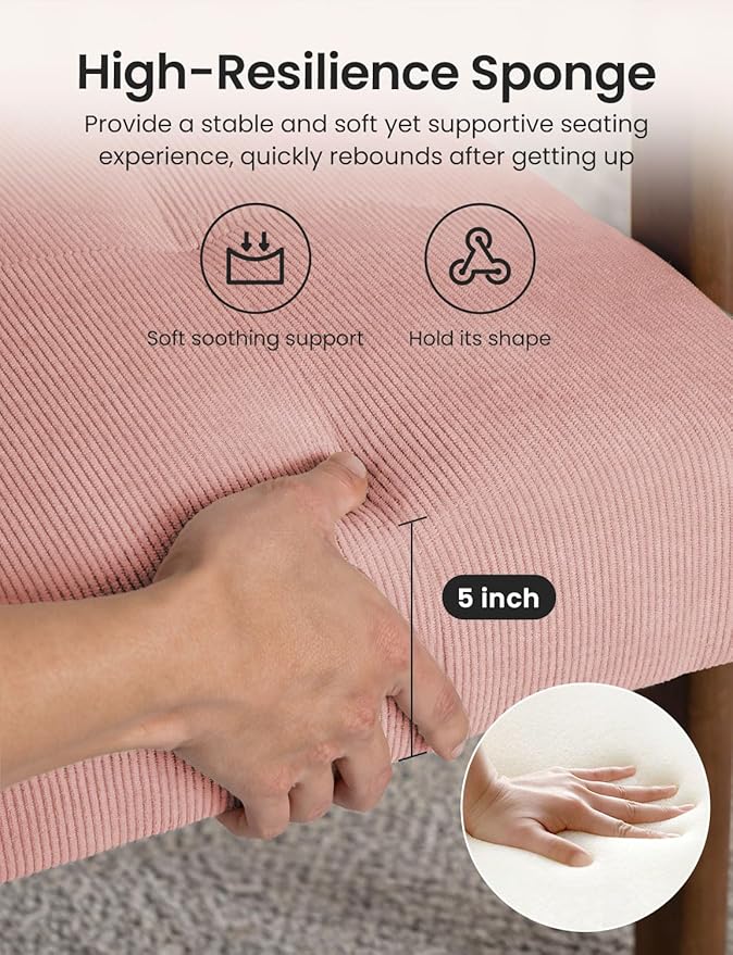 Mid Century Modern Accent Chairs for Living Room Comfy Bedroom Chairs for AdultsSmall Wide Reading Nook Arm Chair 105° Ergonomic Cozy Pink Corduroy Armchair with Rubber Wood