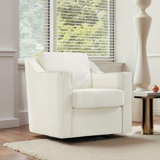 UIXE Swivel Accent Chair Chenille Upholstered Armchair for Living Room Comfy Single Sofa Bedroom Reading Seat with Lumbar Pillow - Beige