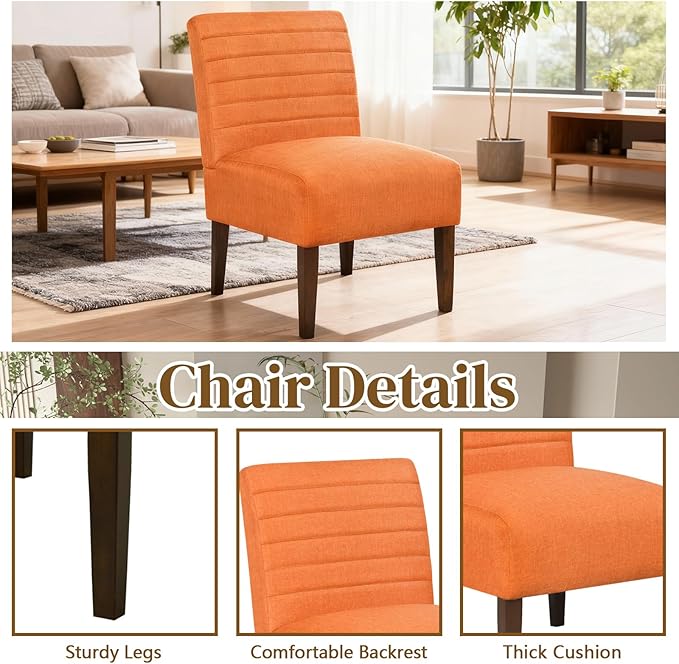 Anwick Orange Modern Accent Chair Mid Century Upholstered Living Room Chair with Wood Legs Comfy Small Accent Chair with Back for Small Spaces Office Bedroom Reading Spaces (Orange2)