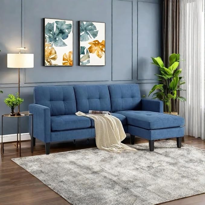L Shaped Couch Convertible Sleeper Sofa Bed with Reversible Chaise Sectional Lounge Sectional Boneless Couch for Apartment Small Couches for Small Spaces Blue