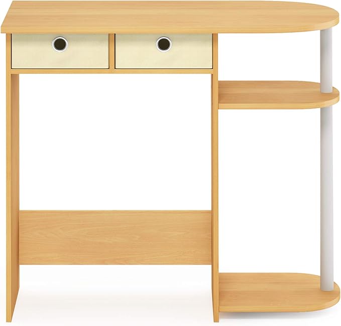 Furinno GO GREEN Desk 31.5 Wide Gaming Desk with 2 Side Shelves and Storage Bins Computer Desk Office Desk for Home Office Study Room Dorm Bedroom Beech