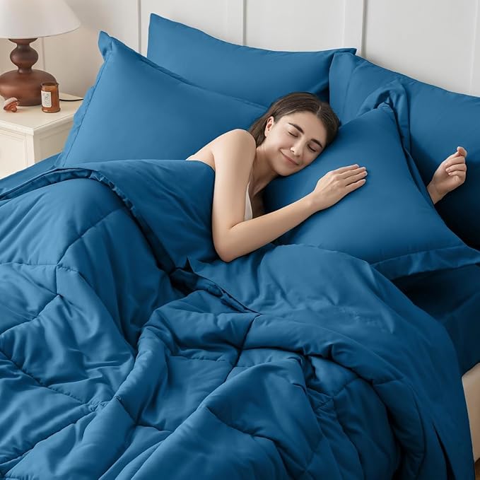 JOLLYVOGUE Twin Comforter Set Ultra-Soft Bed in a Bag Twin Size 5 Pieces Oeko-TEX Certified Bedding Set with Down Alternative Comforter Sheets Pillowcases &amp Shams Teal