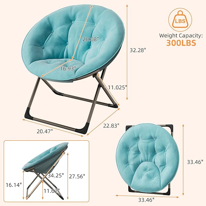 GAOMON Saucer Chair Comfy Chair Faux Fur Lounge Moon Chair with Folding Metal Frame Oversized Plush Flower Accent Seat for Adults Teens &amp Kids for Teens Bedroom Dorm or Living Room Blue