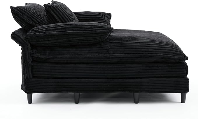 54.8 Oversized Chaise Lounge Chair Cozy Sleeper Sofabed Plush Corduroy Upholstered Cloud Lounge Sofa Daybed with Detachable Pillow Armrest and 4 Angles Adjustable Backrest
