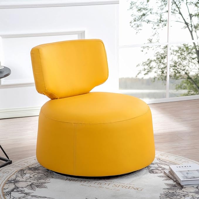 Modern Yellow Faux Leather Swivel Accent Chair 29 Width Armless 360 Degree Swivel Comfortable &amp Stylish Perfect for Living Room &amp Office