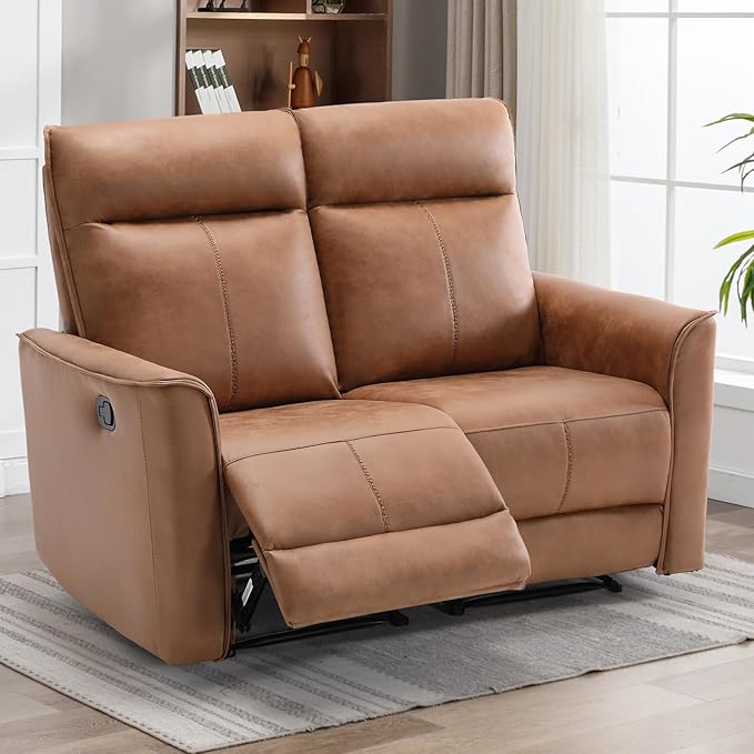 CANMOV Manual Loveseat Recliner Sofa Wall-Hugger 2 Seat Reclining Love Seat Couches Leathaire Reclining Sofa Set Double Seater Recliner Chair for Living Room Office Apartment Brown