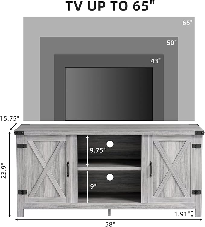 JUMMICO TV Stand 65 Inch TV Farmhouse Entertainment Center with Double Barn Doors and Storage Cabinets Console TV Table Media for Living Room Bedroom (Grey)