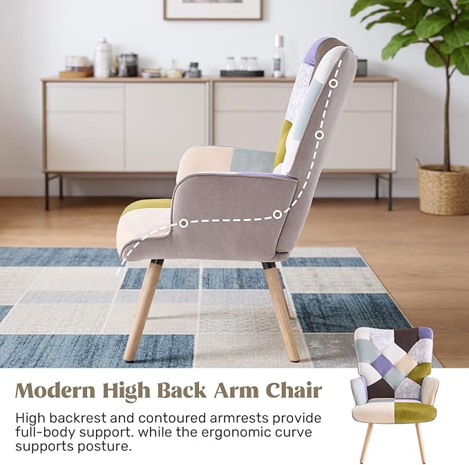 Joysoul Living Room Accent Chair Modern High Back Arm Chair Houndstooth Pattern Bohemian Style Chairs for Bedroom Waiting Room