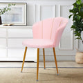 Mid-Century Modern Accent Chair Velvet Upholstered with Golden Legs - Versatile Dining Living Room Bedroom Study &amp Waiting Room Chair with Back Support Elegant Vanity Chair Pink