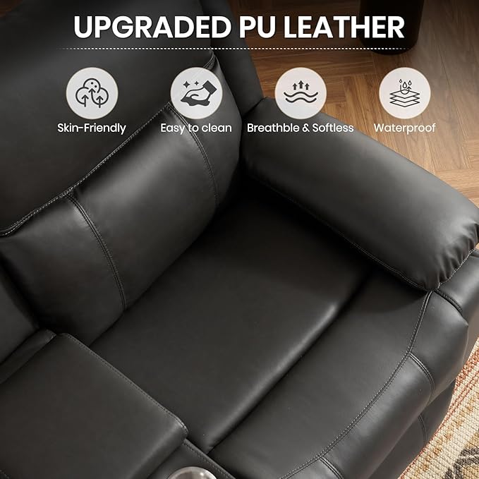Reclining Loveseat Sofa with Massage &amp Heat Recliner Couch RV Love Seat Chair Side Pockets Extra Storage Cup Holders Adjustable Headrest &amp USB Ports for RV Home Theater Living Room