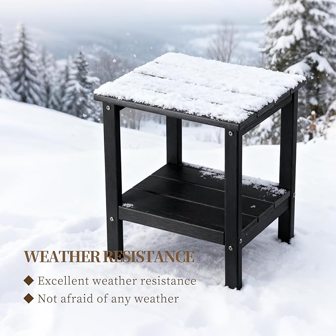 Outdoor Side TableDouble Layer Small Side TablesAll Weather Adirondack Side Table Waterproof Outdoor End Tables for PatioPoolPorch (Black)