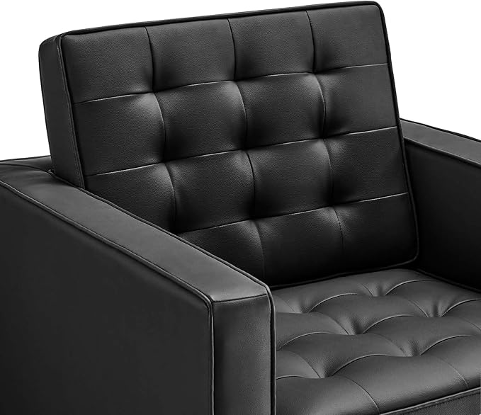 Modway Loft Tufted Button Faux Leather Upholstered Accent Armchair in Silver Black