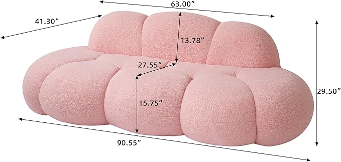 JACH 3 Seater Cloud Sofa for Living Room Modern Sherpa Upholstered Couch Minimalist Leisure Sofa Comfy Cloud Couch for Apartment Small Space No Assembly Required (Pink)