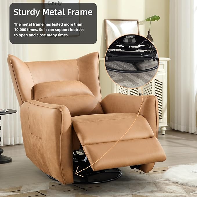 INZOY Power Swivel Rocker Recliner Glider Oversize Electric Swivel Rocker Recliners with Highly Enveloping Backrest Nursery Rocking Recliner Chair Fabric Reclining Sofa for Living Room Brown