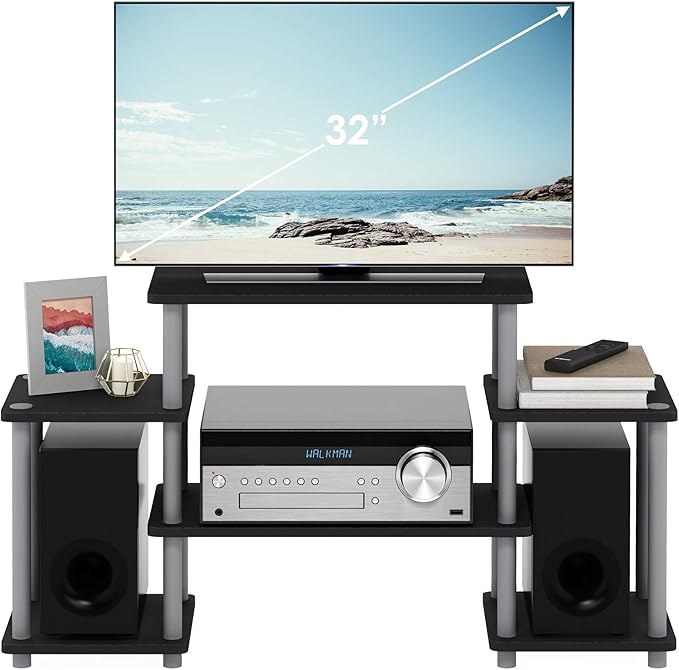 Furinno Turn-N-Tube No Tools Entertainment TV Stands Black/Grey