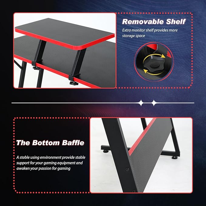 51 inch L Shaped Gaming Desk Computer Desk for Bedroom Black L shaped Desk for GamingHome Office Desks with Detachable Monitor Stand Corner Desk for Small PlaceLargeCarbon FiberBlack desk