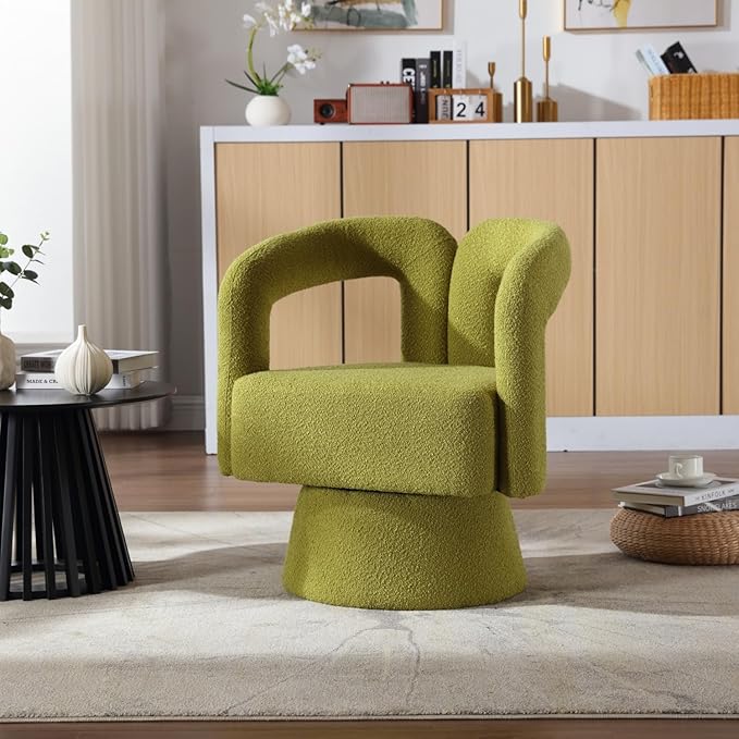 360 Degree Swivel Cuddle Barrel Accent Chairs Round Armchairs with Wide Upholstered Fluffy Fabric Chair for Living Room Bedroom Office Waiting Rooms (Olive Green)