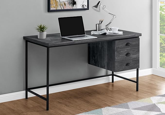 Computer Desk Home Office Laptop Storage Drawers 55 l Work Black Laminate Black Metal Contemporary Modern