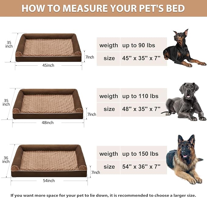 BFPETHOME Dog Beds for Large Dogs Orthopedic Dog Bed for Medium Large DogsBig Waterproof Couch Pet Bed with Removable Washable Cover