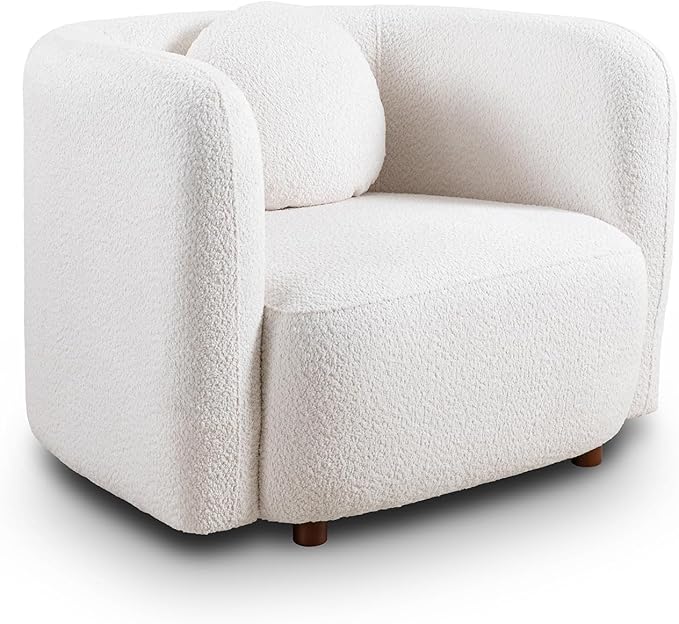 Modern Boucle Accent Square Sofa Chair Oversized Single Cloud Couch Chair Japandi Style 1-Seater Armchair with Thick Foam Comfy Boucle Chair for Living Room &amp Bedroom White
