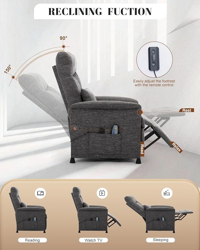Power Recliner Chair for Adults - Electric Reclining Sofa with Side Pocket &amp Remote Adjustable Recliner for Living Room or Home Theater Seating