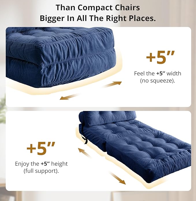 Folding Sofa Bed Convertible Sleeper Chair with Pillow Foldable Mattress with Back Support Portable Floor Sofa Lounge for Living Room Bedroom Dorm