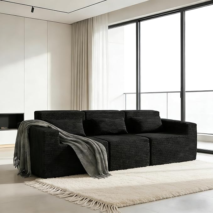 Cloud Modular Sectional CouchSectional Sofa with Deep Seat Sofa Couch with ChaiseBoneless Couches for Living Room BedroomNo Assembly Required (Black 3 Seater)